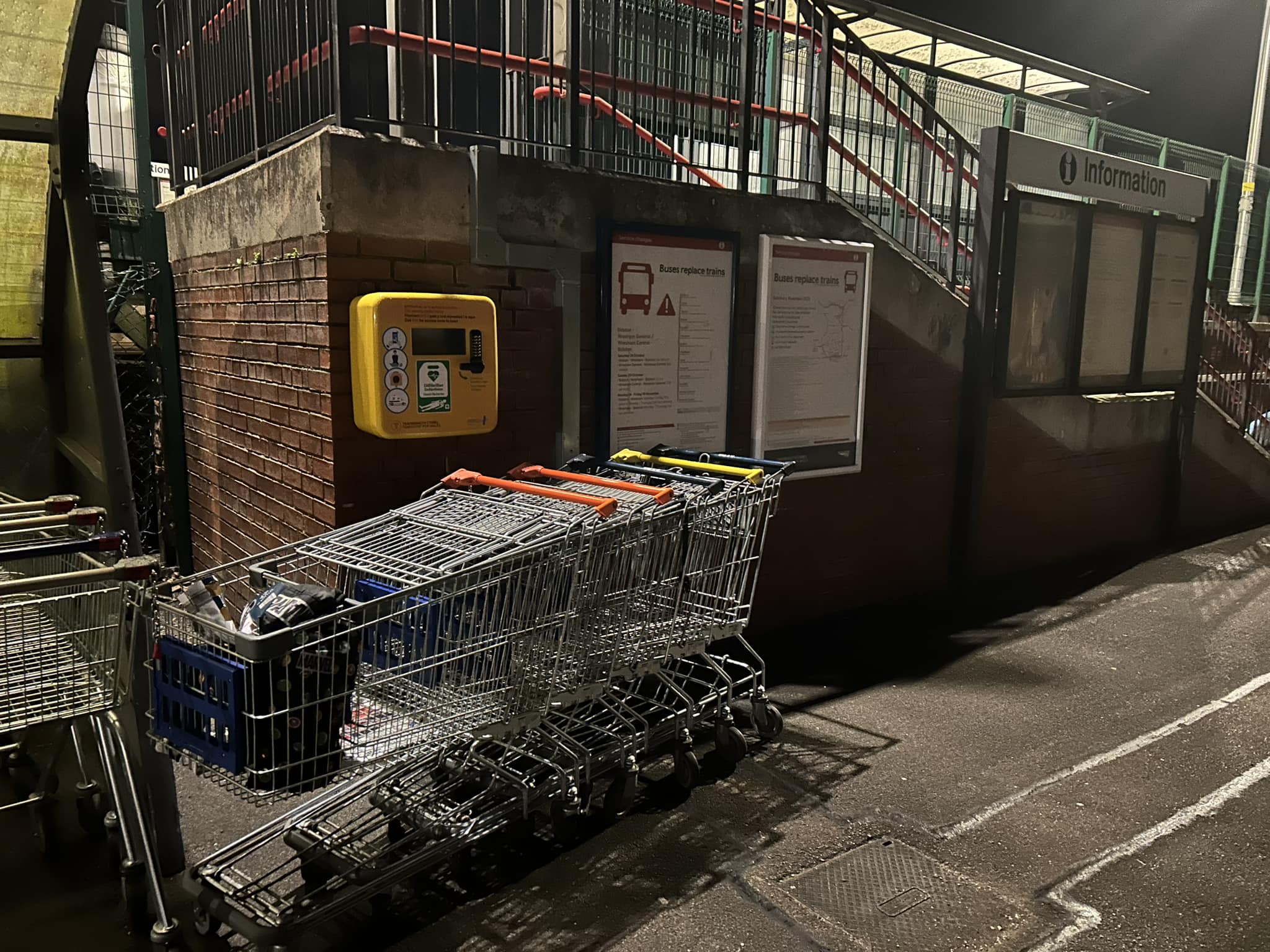 Aldi shopping trolleys obstructing Neston train station defibrillator | Chester and District Standard - Vimarsana News