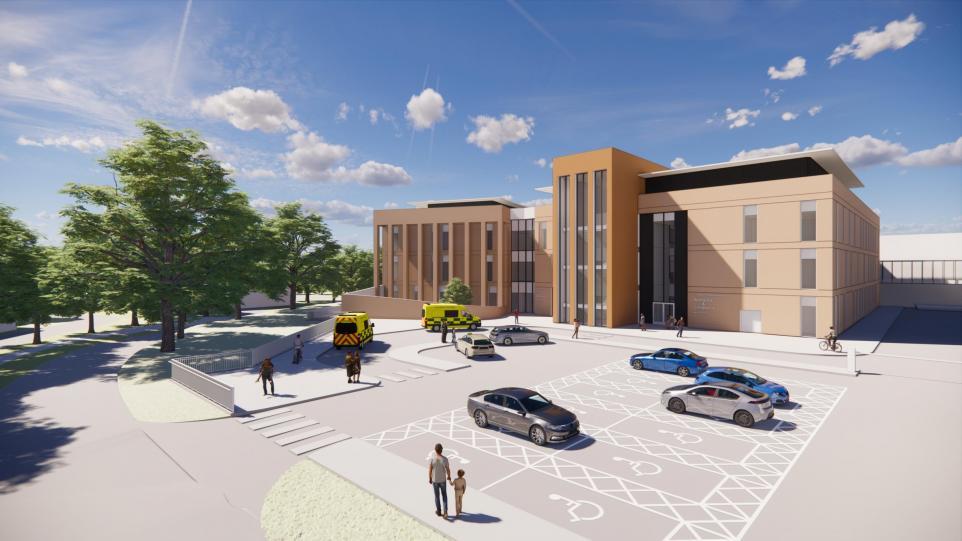 This is an artist’s impression of what the final Women and Childrens Building at the Countess of Chester Hospital may look like. The final design may be different.