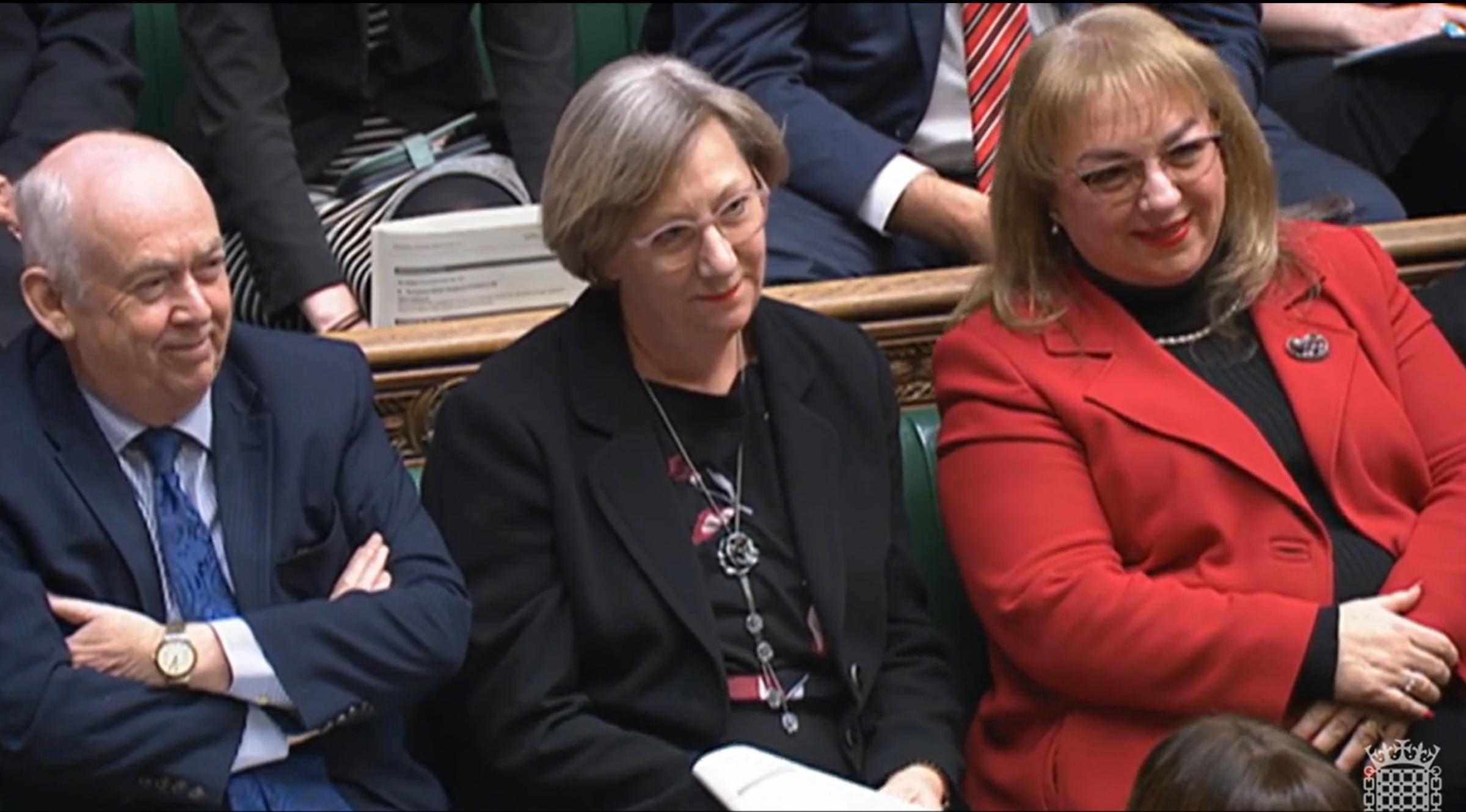Newly elected Labour MP for the City of Chester Samantha Dixon (centre) during Prime Ministers Questions in the House of Commons.