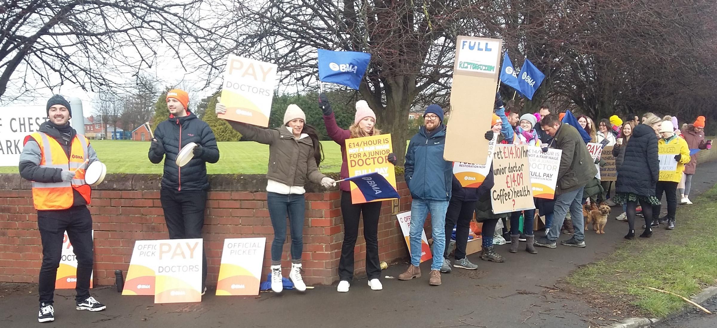 Junior doctors on strike at the Countess of Chester Hospital on Wednesday. Pictures: Ray McHale.