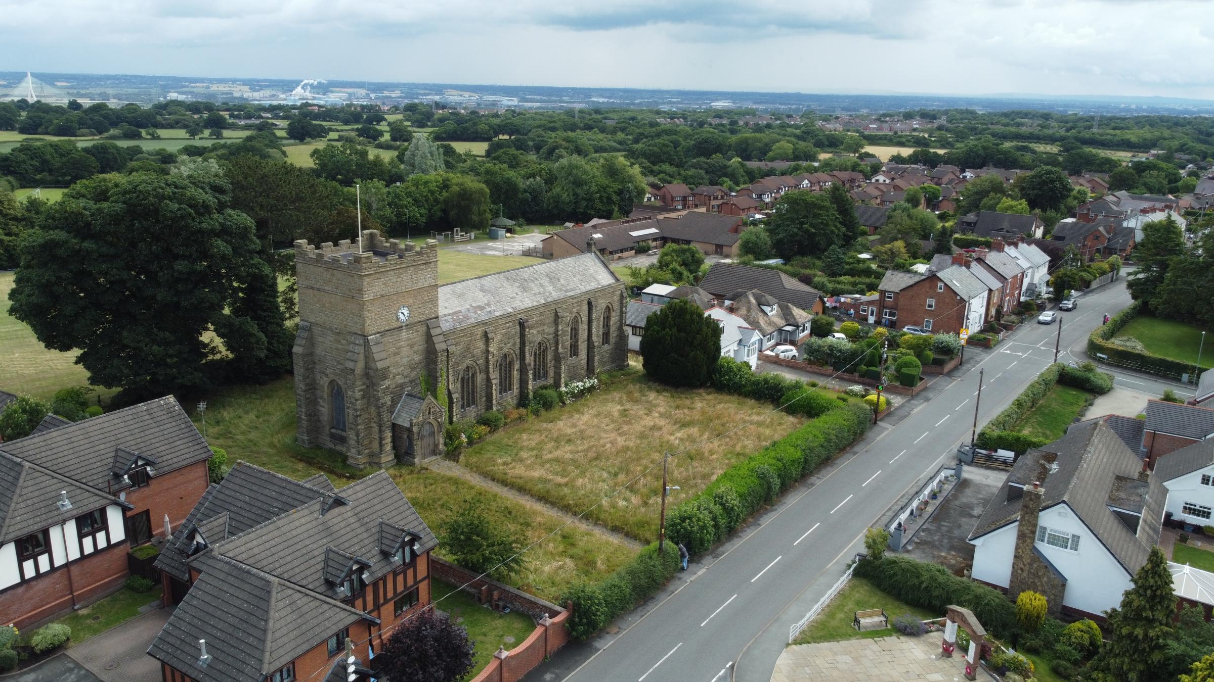 Aerial view of St Marys Church, Northop Hall. Photo: BA Commercial