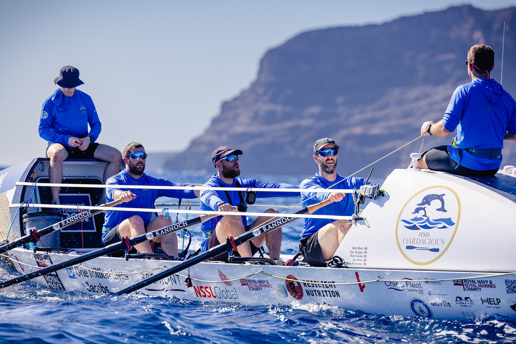 HMS Oardacious is rowing 3,000 miles across the Atlantic Ocean. Dan Seager is rowing on the right. Picture: Atlantic Campaigns, Worlds Toughest Row.