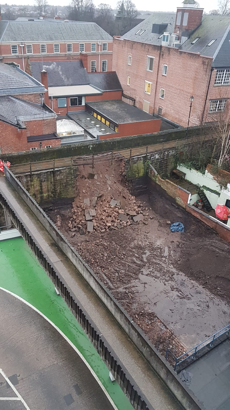 The collapsed section of Chester City Walls. Picture: @LoveLifeLossTom/PA.