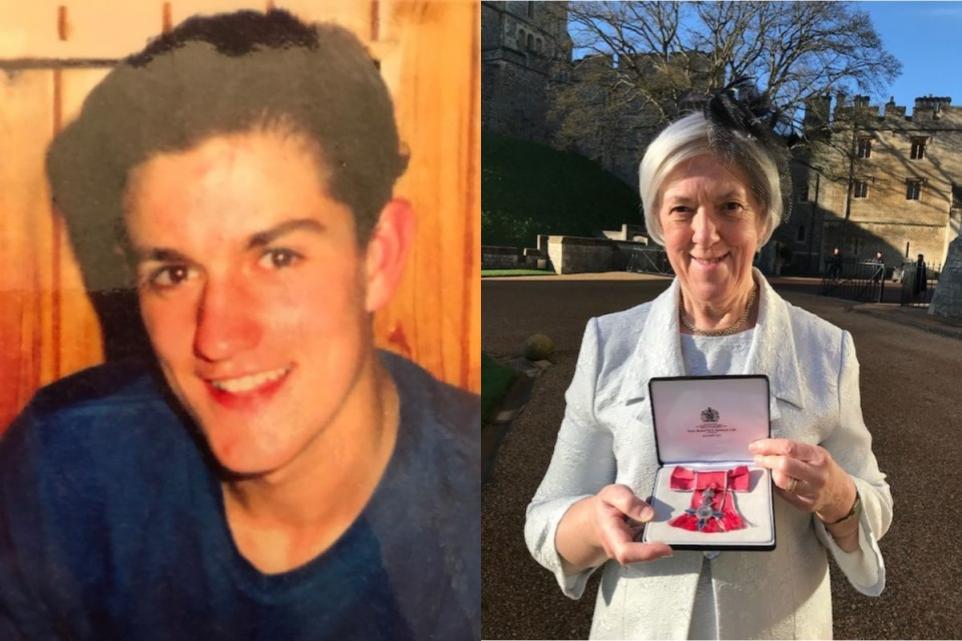 Pauline Fielding was made an MBE in January 2022, collecting the honour from Prince William at Windsor Castle. Left, her son Andrew. (Image: Roadpeace)