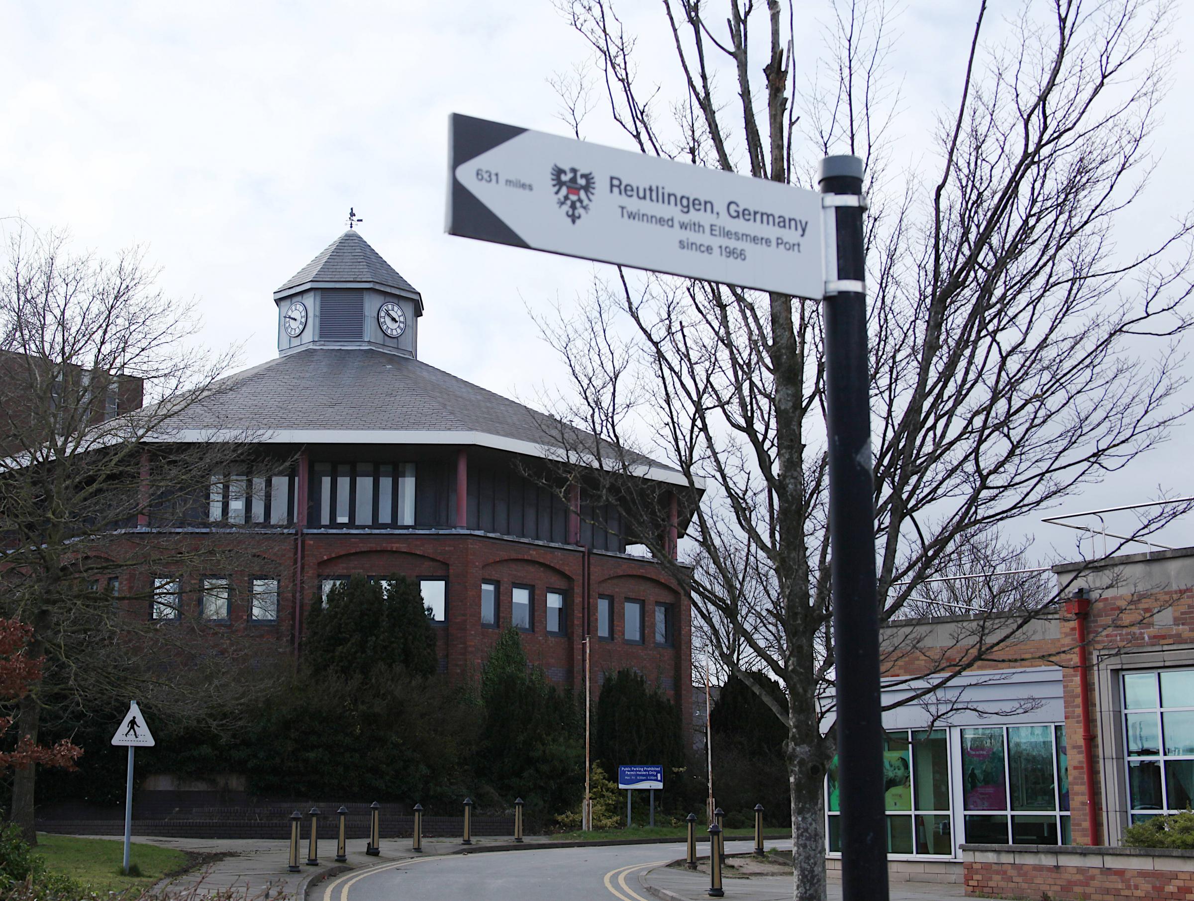 A signpost outside the old council chambers.
