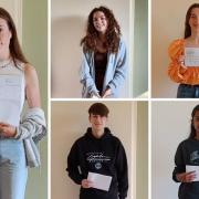 Some of the Catholic High School students who picked up their GCSE results.