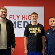 From left, Matt Pyke, of Fly High Media, Matt Williamson, Cheshire Phoenix guard, and James Brice, Cheshire Phoenix general manager.