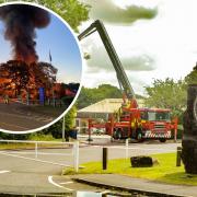 A large fire took place at the Grosvenor Garden Centre, Chester in 2022. Main picture: Simon Warburton. Inset picture: David Flood.