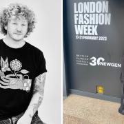Richard Phillipart, owner of The Boutique Atelier, left, and right, Holly Kershaw and Olivia Seddon at London Fashion Week.