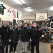 Pictured L to R: Andy Ashford (Charity manager),  Alex Trainor (beneficiary), George Chase (beneficiary) and Will Morgan-Griffiths. (image: Cheshire Police)