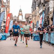 The finish of the MBNA Chester 10K takes place with the Eastgate Clock in the background.
