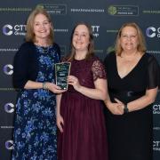 Annie Somerville and Sarah Ayliffe from Oliver & Co, winners of Best Place to Work category, pictured with Pippa Shepherd from Estgro, category sponsor