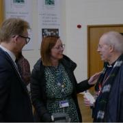 (L-R) The Bishop's Blue Coat CE School Assistant Headteacher, Dr David Kay and Head of Religious Studies, Ms Emma Fletcher chat to Archbishop Justin Welby.