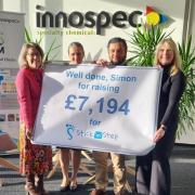Left to right: Sarah Johnson, Head of Fundraising at Stick 'n' Step, Heike Gallagher - Assistant to UK Finance Director, Simon Li, Cloud Architect and Helen Coy - Global Senior ESG Manager at Innospec.