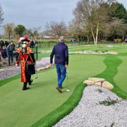 Chester's Town Crier and Ken Brown MBE take to the new 18-hole course at Westminster Park.