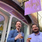 Jonty Goodchild and Dafydd Pesic-Smith toast the opening of Milby's.