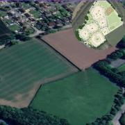 The two fields where the estate (inset) was set to be built