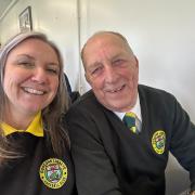 Volunteer co-ordinator Tracey Daley with Runcotn Linnets FC president Alan Jones