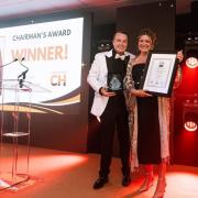 Chester Hospitality People Awards 2023 Chairman's Award winner Izzy Grey, owner of We Love Good Times, with Steven Hesketh, CEO/founder of The Hospitality Hero.