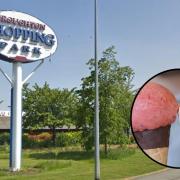 Main image of the Broughton Shopping Park sign / Inset of ice cream.