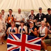 Chester's Deva Die-Hards, the Mixed Masters 8+ winners (2023) with guests of honour Sam Dixon, Cllr Sheila Little (Lord Mayor of Chester 2023/24) and Bernie Hollywood OBE JP.