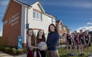 Panthers Netball Club , Chester.   Sophie Jones Anwyl Homes sales Manager  with (L/R) Ava Byrne, Lois Dyke, Emily Challinor, Penelope MacKin, Molly Koffman and Safiyah Jaffri.                   (Picture: Mandy Jones)