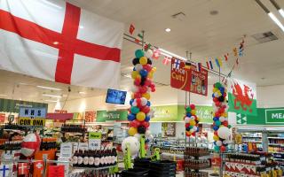Look how this supermarket on the border is flying the flags for both England and Wales today